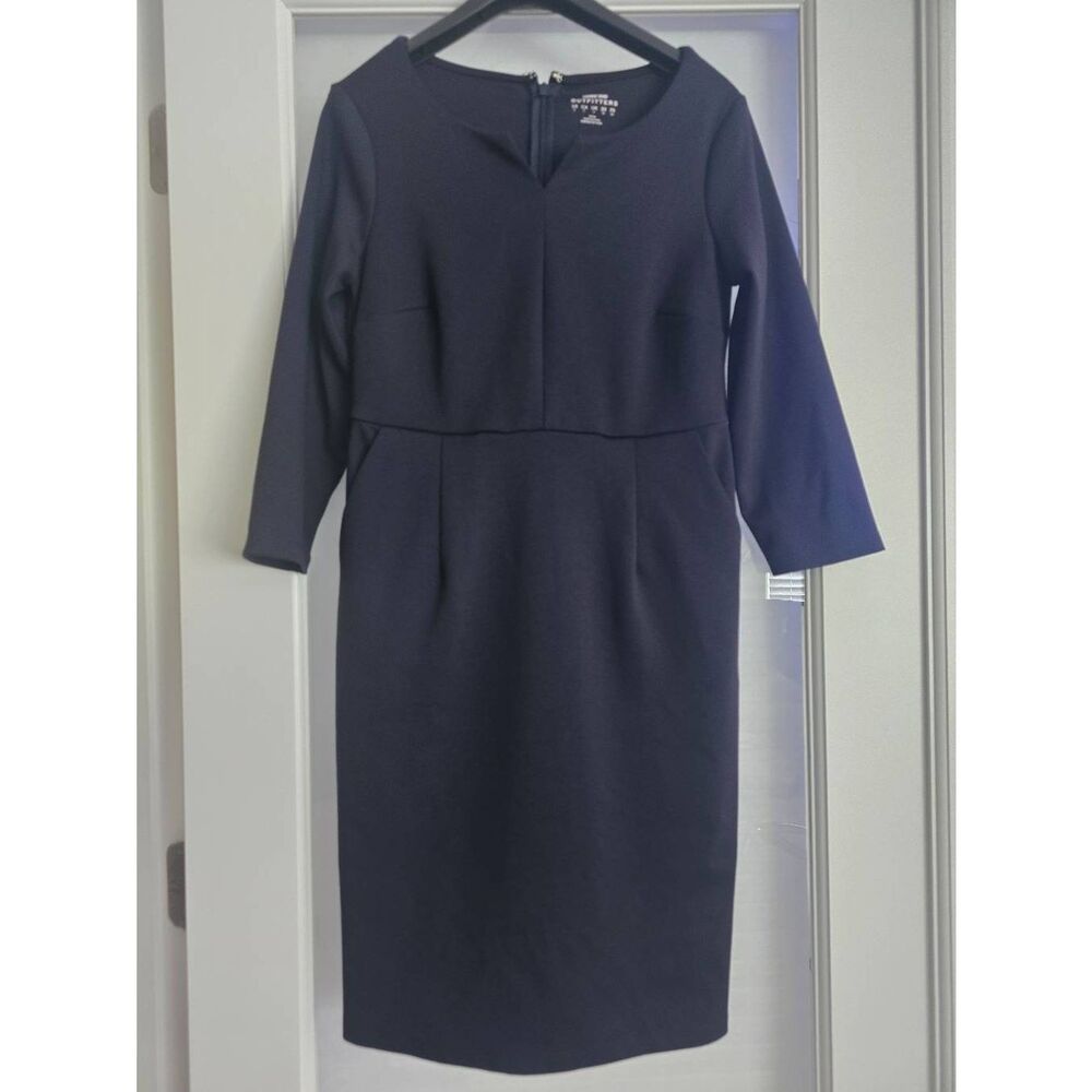 Women's Lands End Outfitters Ponte Three- Quarter Sleeve Knotch‎ Dress Navy Blue